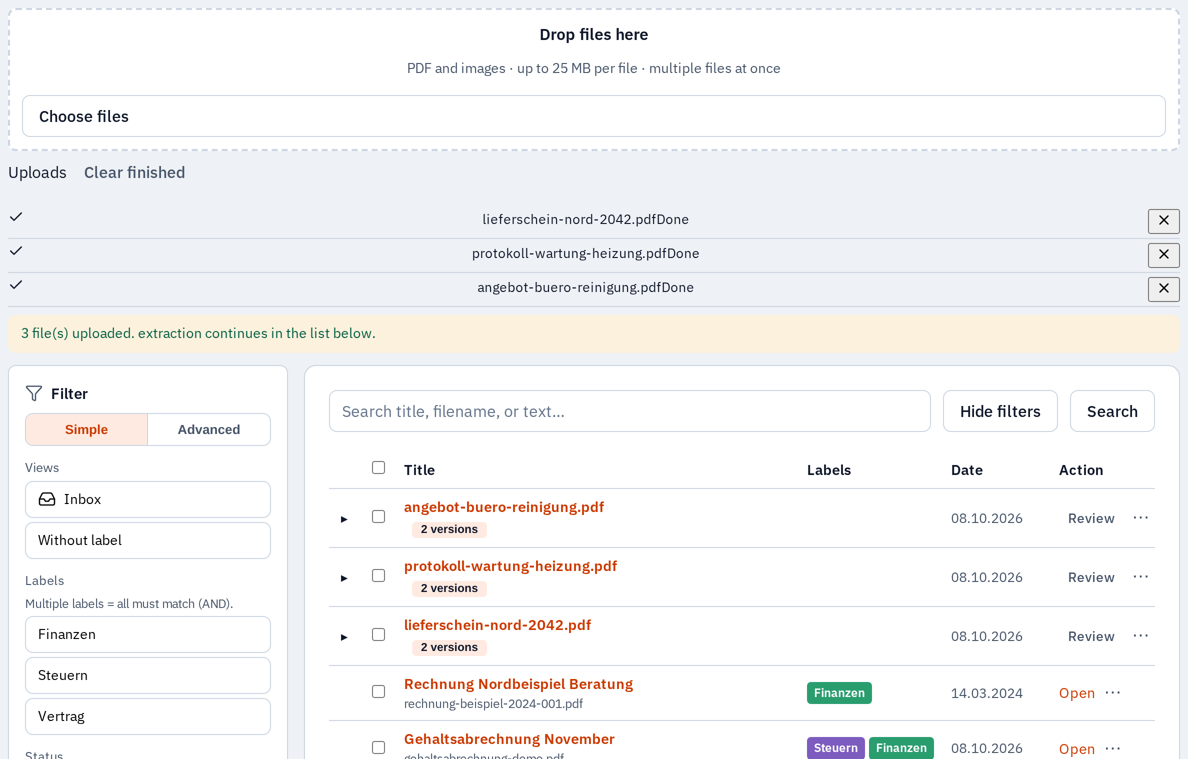 Docuvate library document list